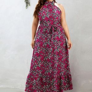 Foral Belted Halter Dress